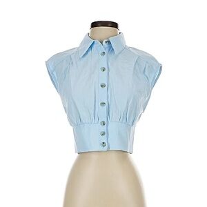 Cider Sky Blue Cropped Button-Up Top